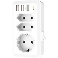 USB-Steckdose, 7-in-1-Mehrfachsteckdose mit 3 usb- und 1 Typ-C-Anschluss, 3-Wege-Mehrfachsteckdosen-Adapter mit USB-Ladegerät (2 Euro-Steckdosen und von MEMKEY