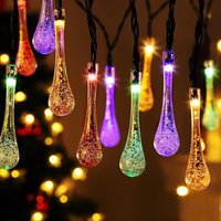Weihnachtslichtgirlanden, Weihnachts-Solar-Außenlichtgirlande, mehrfarbig, Guinguette 40 led, 6,8 m, Wassertropfen-Lichtgirlande, wasserdichte Weihnachtslichtgirlanden, Weihnachts-Solar-Außenlichtgirlande, mehrfarbig, Guinguette 40 led, 6,8 m, Wassertropfen-Lichtgirlande, wasserdichte von MEMKEY