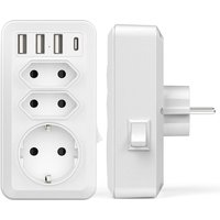 USB-Mehrfachsteckdosenleiste, 7-in-1-USB-Wandladegerät-Steckdosenleiste mit 3 AC-Steckdosen (16 A, 3800 W), 3 USB-Anschlüssen 5 V/3,4 A, 1 von MEMKEY
