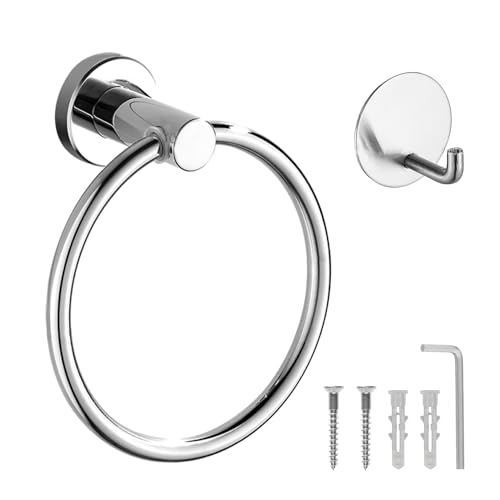 1 Stück Selbstklebender Handtuchring Aus Edelstahl Mit 1 Stück Selbstklebendem Haken, Selbstklebender Handtuchhalter, Handtuch- Und Badetuch-Aufhängering (Silber) von MEMOFYND