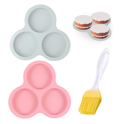 2 Stück 4-Zoll Runde Heißluftfritteuse-Formen Mit 1 Stück ölpinsel, Silikon-Omelette, Kuchenform, Antihaft-Waffelblech, Backwerkzeuge, (Rosa, Grau) von MEMOFYND