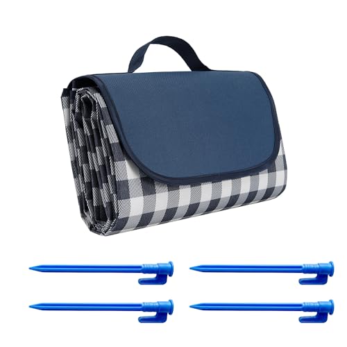 MEMOFYND 1-Stück Blaue Picknickmatte mit 4-blauen Boden-Nieten, wasserdichter Outdoor-Teppich, faltbar und tragbar, geeignet für Camping, Parks, Gärten, Strände und Outdoor-Gebrauch. von MEMOFYND