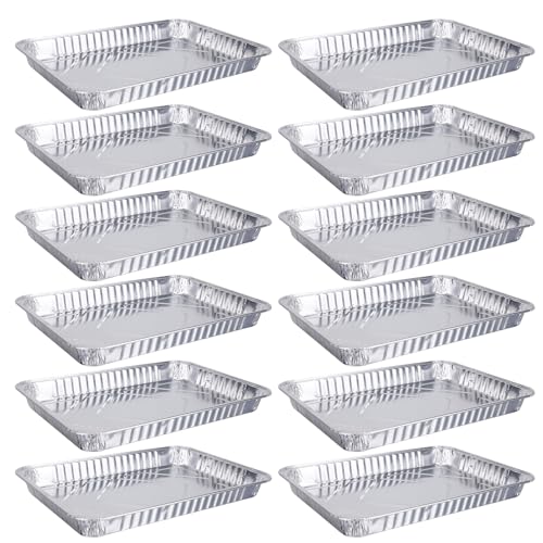 MEMOFYND 12-Teiliges Backblech Aus Aluminiumfolie, Backblech Aus Aluminiumfolie, Backbehälter Aus Aluminiumfolie, Brotplätzchen-Backform, Batch-Kochbehälter, Geeignet Zum Backen, Grillen (Silber) von MEMOFYND