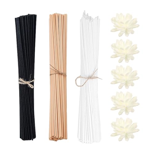 MEMOFYND 150 Aromatherapie-Sticks aus Holz und Rattan mit 5 Aromatherapie-Blumen, Diffusorstäbchen und Duftstäbchen, Diffusoren für Aromatherapie zu Hause von MEMOFYND