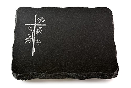 MEMORUM Grabmale Grabplatte, Grabstein, Grabkissen, Urnengrabstein, Liegegrabstein Modell Pure 40 x 30 x 5 cm Indisch Black-Granit, poliert inkl. Gravur (Sandstrahl-Ornament Kreuz 2) von MEMORUM Grabmale