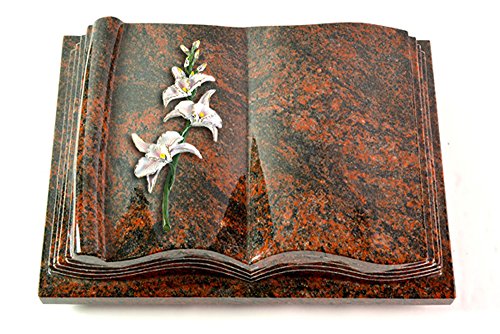 MEMORUM Grabmale Grabbuch, Grabplatte, Grabstein, Grabkissen, Urnengrabstein, Liegegrabstein Modell Antique 40 x 30 x 8-9 cm Aruba-Granit, poliert inkl. Gravur (Bronze-Color-Ornament Orchidee) von MEMORUM Grabmale