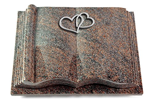 MEMORUM Grabmale Grabbuch, Grabplatte, Grabstein, Grabkissen, Urnengrabstein, Liegegrabstein Modell Antique 40 x 30 x 8-9 cm Paradiso-Granit, poliert inkl. Gravur (Aluminium-Ornament Herzen) von MEMORUM Grabmale