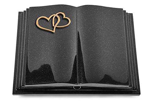 MEMORUM Grabmale Grabbuch, Grabplatte, Grabstein, Grabkissen, Urnengrabstein, Liegegrabstein Modell Livre Pagina 40 x 30 x 8-9 cm Indisch-Black-Granit, poliert inkl. Gravur (Bronze-Ornament Herzen) von MEMORUM Grabmale