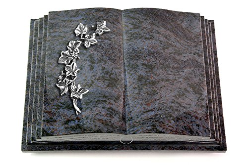 MEMORUM Grabmale Grabbuch, Grabplatte, Grabstein, Grabkissen, Urnengrabstein, Liegegrabstein Modell Livre Pagina 40 x 30 x 8-9 cm Orion-Granit, poliert inkl. Gravur (Aluminium-Ornament Efeu) von MEMORUM Grabmale