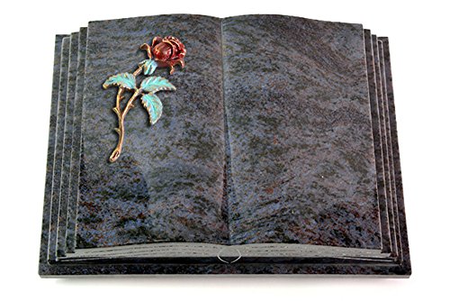 MEMORUM Grabmale Grabbuch, Grabplatte, Grabstein, Grabkissen, Urnengrabstein, Liegegrabstein Modell Livre Pagina 40 x 30 x 8-9 cm Orion-Granit, poliert inkl. Gravur (Bronze-Color-Ornament Rose 2) von MEMORUM Grabmale