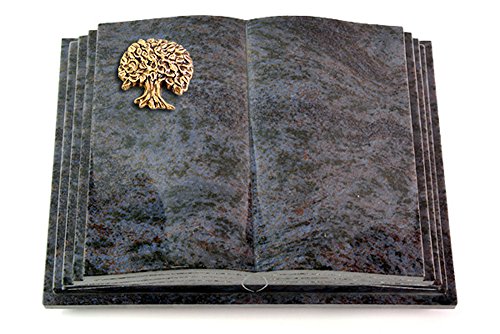 MEMORUM Grabmale Grabbuch, Grabplatte, Grabstein, Grabkissen, Urnengrabstein, Liegegrabstein Modell Livre Pagina 40 x 30 x 8-9 cm Orion-Granit, poliert inkl. Gravur (Bronze-Ornament Baum 3) von MEMORUM Grabmale