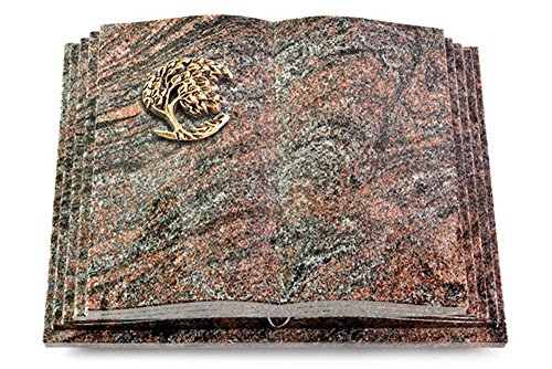 MEMORUM Grabmale Grabbuch, Grabplatte, Grabstein, Grabkissen, Urnengrabstein, Liegegrabstein Modell Livre Pagina 40 x 30 x 8-9 cm Paradiso-Granit, poliert inkl. Gravur (Bronze-Ornament Baum 1) von MEMORUM Grabmale