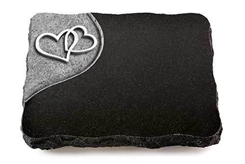 MEMORUM Grabmale Grabplatte, Grabstein, Grabkissen, Urnengrabstein, Liegegrabstein Modell Folio 40 x 30 x 5 cm Indisch Black-Granit, poliert inkl. Gravur (Aluminium-Ornament Herzen) von MEMORUM Grabmale