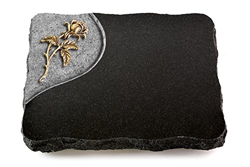 MEMORUM Grabmale Grabplatte, Grabstein, Grabkissen, Urnengrabstein, Liegegrabstein Modell Folio 40 x 30 x 5 cm Indisch Black-Granit, poliert inkl. Gravur (Bronze-Ornament Rose 2) von MEMORUM Grabmale