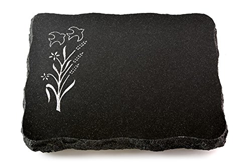MEMORUM Grabmale Grabplatte, Grabstein, Grabkissen, Urnengrabstein, Liegegrabstein Modell Pure 40 x 30 x 5 cm Indisch Black-Granit, poliert inkl. Gravur (Sandstrahl-Ornament Zweig 1) von MEMORUM Grabmale
