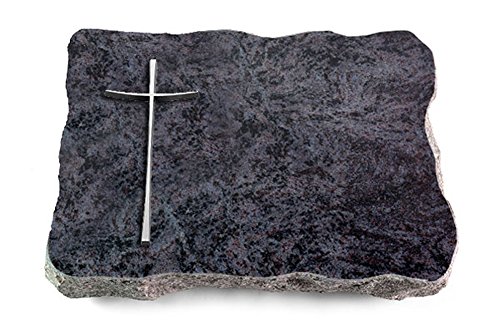 MEMORUM Grabmale Grabplatte, Grabstein, Grabkissen, Urnengrabstein, Liegegrabstein Modell Pure 40 x 30 x 5 cm Orion-Granit, poliert inkl. Gravur (Aluminium-Ornament Kreuz 2) von MEMORUM Grabmale