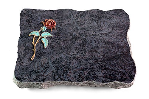 MEMORUM Grabmale Grabplatte, Grabstein, Grabkissen, Urnengrabstein, Liegegrabstein Modell Pure 40 x 30 x 5 cm Orion-Granit, poliert inkl. Gravur (Bronze-Color-Ornament Rose 2) von MEMORUM Grabmale