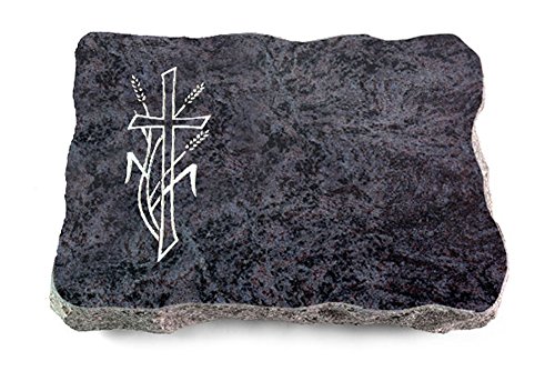 MEMORUM Grabmale Grabplatte, Grabstein, Grabkissen, Urnengrabstein, Liegegrabstein Modell Pure 40 x 30 x 5 cm Orion-Granit, poliert inkl. Gravur (Sandstrahl-Ornament Kreuz 4) von MEMORUM Grabmale