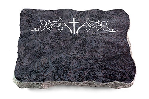 MEMORUM Grabmale Grabplatte, Grabstein, Grabkissen, Urnengrabstein, Liegegrabstein Modell Pure 40 x 30 x 5 cm Orion-Granit, poliert inkl. Gravur (Sandstrahl-Ornament Kreuz 5) von MEMORUM Grabmale