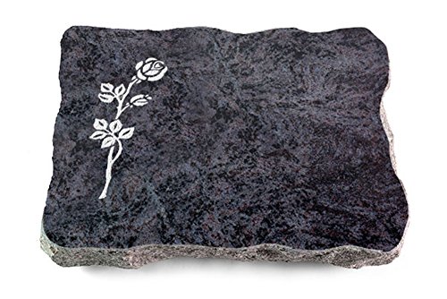 MEMORUM Grabmale Grabplatte, Grabstein, Grabkissen, Urnengrabstein, Liegegrabstein Modell Pure 40 x 30 x 5 cm Orion-Granit, poliert inkl. Gravur (Sandstrahl-Ornament Rose 2) von MEMORUM Grabmale