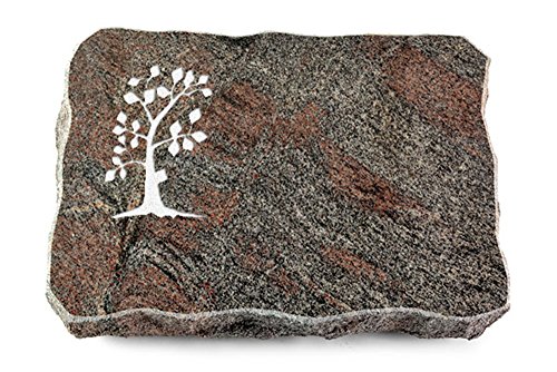 MEMORUM Grabmale Grabplatte, Grabstein, Grabkissen, Urnengrabstein, Liegegrabstein Modell Pure 40 x 30 x 5 cm Paradiso-Granit, poliert inkl. Gravur (Sandstrahl-Ornament Baum 1) von MEMORUM Grabmale