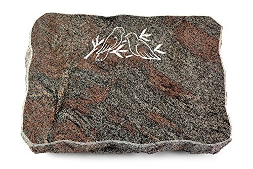 MEMORUM Grabmale Grabplatte, Grabstein, Grabkissen, Urnengrabstein, Liegegrabstein Modell Pure 40 x 30 x 5 cm Paradiso-Granit, poliert inkl. Gravur (Sandstrahl-Ornament Vögel) von MEMORUM Grabmale