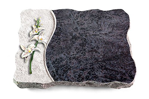 MEMORUM Grabmale Grabplatte, Grabstein, Grabkissen, Urnengrabstein, Liegegrabstein Modell Wave 40 x 30 x 5 cm Orion-Granit, poliert inkl. Gravur (Bronze-Color-Ornament Orchidee) von MEMORUM Grabmale