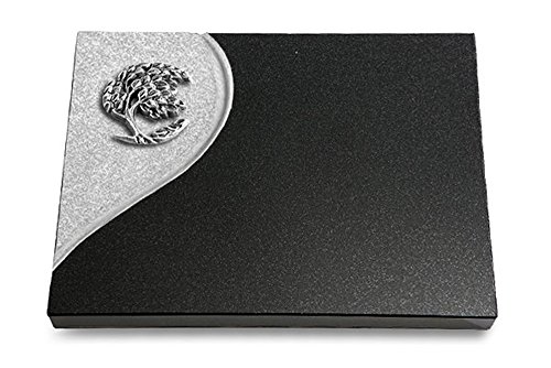 MEMORUM Grabmale Grabtafel, Grabplatte, Grabstein, Grabkissen, Urnengrabstein, Liegegrabstein Modell Folio 40 x 30 x 3-4 cm Indisch-Black-Granit, poliert inkl. Gravur (Aluminium-Ornament Baum 1) von MEMORUM Grabmale