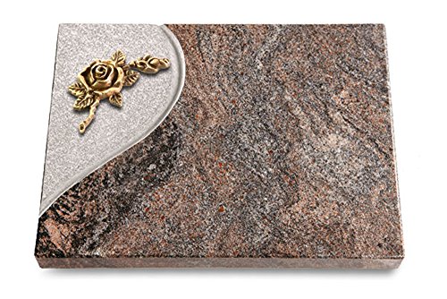 MEMORUM Grabmale Grabtafel, Grabplatte, Grabstein, Grabkissen, Urnengrabstein, Liegegrabstein Modell Folio 40 x 30 x 3-4 cm Paradiso-Granit, poliert inkl. Gravur (Bronze-Ornament Rose 1) von MEMORUM Grabmale