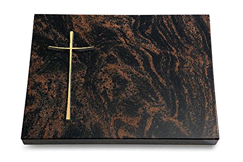 MEMORUM Grabmale Grabtafel, Grabplatte, Grabstein, Grabkissen, Urnengrabstein, Liegegrabstein Modell Pure 40 x 30 x 3-4 cm Aruba-Granit, poliert inkl. Gravur (Bronze-Ornament Kreuz 2) von MEMORUM Grabmale