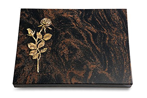 MEMORUM Grabmale Grabtafel, Grabplatte, Grabstein, Grabkissen, Urnengrabstein, Liegegrabstein Modell Pure 40 x 30 x 3-4 cm Aruba-Granit, poliert inkl. Gravur (Bronze-Ornament Rose 13) von MEMORUM Grabmale