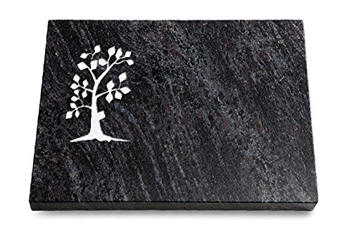 MEMORUM Grabmale Grabtafel, Grabplatte, Grabstein, Grabkissen, Urnengrabstein, Liegegrabstein Modell Pure 40 x 30 x 3-4 cm Orion-Granit, poliert inkl. Gravur (Sandstrahl-Ornament Baum 1) von MEMORUM Grabmale