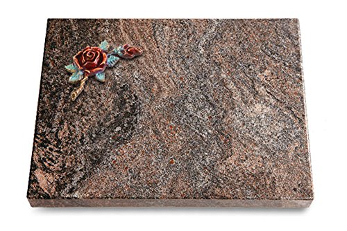 MEMORUM Grabmale Grabtafel, Grabplatte, Grabstein, Grabkissen, Urnengrabstein, Liegegrabstein Modell Pure 40 x 30 x 3-4 cm Paradiso-Granit, poliert inkl. Gravur (Bronze-Color-Ornament Rose 1) von MEMORUM Grabmale