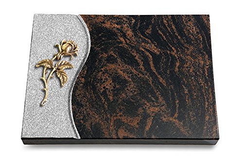 MEMORUM Grabmale Grabtafel, Grabplatte, Grabstein, Grabkissen, Urnengrabstein, Liegegrabstein Modell Wave 40 x 30 x 3-4 cm Aruba-Granit, poliert inkl. Gravur (Bronze-Ornament Rose 2) von MEMORUM Grabmale