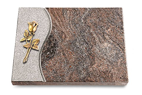 MEMORUM Grabmale Grabtafel, Grabplatte, Grabstein, Grabkissen, Urnengrabstein, Liegegrabstein Modell Wave 40 x 30 x 3-4 cm Paradiso-Granit, poliert inkl. Gravur (Bronze-Ornament Rose 8) von MEMORUM Grabmale