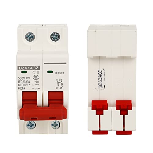 2P DC Leitungsschutzschalter, 500V DZ47-63Z Mini Leistungsschalter, DC Trennschalter DIN-Schienenmontage für Solarpanel Grid System Schiff Energie Photovoltaik Systeme (16A) von MENAYODA