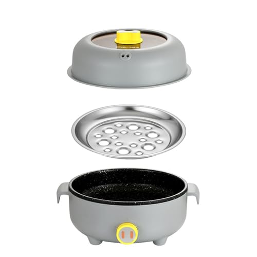 Elektrische Hot Pot, 2,2L Mini Elektrischer Kochtopf mit Dampfsäule + Dampfschale, Tragbare Multifunktionale Antihaft Topf für Stir Fry, Steak, Pasta, Ramen-Kocher Wohnheim (Dampfloch, Grau) von MENAYODA