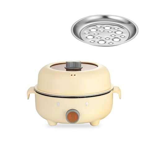 Elektrische Hot Pot, 2,2L Mini Elektrischer Kochtopf mit Dampfsäule + Dampfschale, Tragbare Multifunktionale Antihaft Topf für Stir Fry, Steak, Pasta, Ramen-Kocher Wohnheim (Dampfloch, Khaki) von MENAYODA