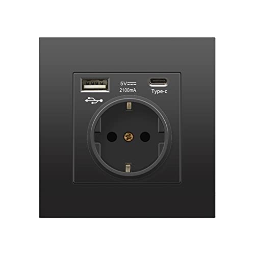 Gla Schuko Steckdose mit USB Ports,Wand Steckdose Unterputz Schutzkontakt Wandsteckdose (1AC+1USB+1Type-C, Schwarz) von MENAYODA