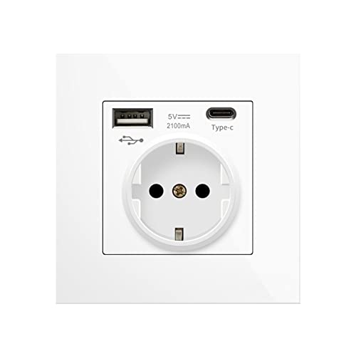 Gla Schuko Steckdose mit USB Ports,Wand Steckdose Unterputz Schutzkontakt Wandsteckdose (1AC+1USB+1Type-C, Weiß) von MENAYODA