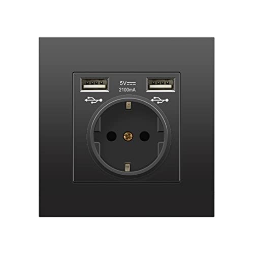 Gla Schuko Steckdose mit USB Ports,Wand Steckdose Unterputz Schutzkontakt Wandsteckdose (1AC+2USB, Schwarz) von MENAYODA