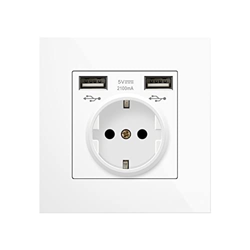 Gla Schuko Steckdose mit USB Ports,Wand Steckdose Unterputz Schutzkontakt Wandsteckdose (1AC+2USB, Weiß) von MENAYODA