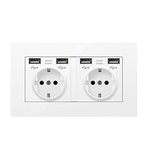 Gla Schuko Steckdose mit USB Ports,Wand Steckdose Unterputz Schutzkontakt Wandsteckdose (2AC+4USB, Weiß) von MENAYODA