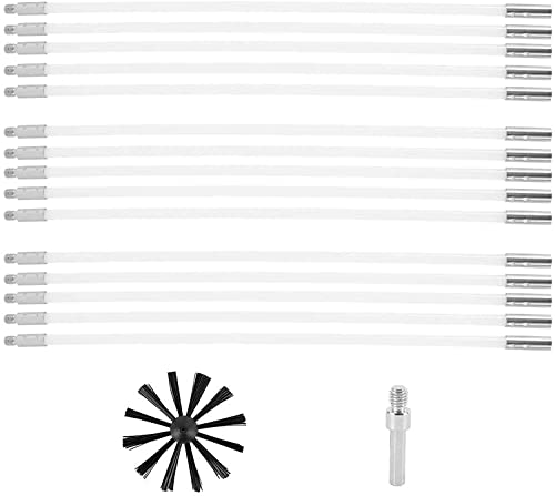 Kaminbürste Stange Set mit 15 Flexible Stangen & 1 Bürstenköpfen & 1 Sechskantstange,Schornsteinbürsten Reinigung Bürsten Set für Kamin Trockner Schornstein (17 Stück) von MENAYODA