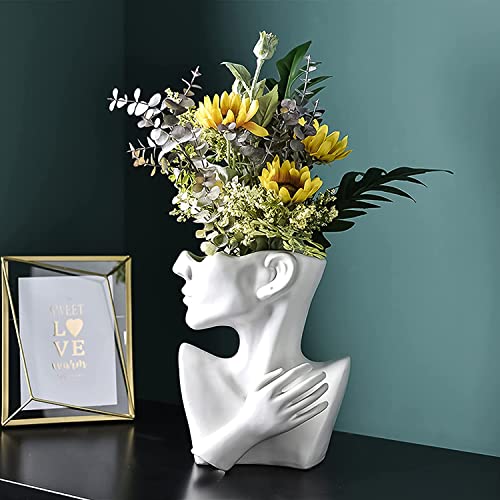 Kreativität Gesicht Vasen Deko, MENAYODA Moderne Vase Gesicht Statue Keramik Blumentopf Kopf Kunstverzierung Haus Dekoration Blumenvasen für Pampasgras Wohnzimmer Schlafzimmer von MENAYODA