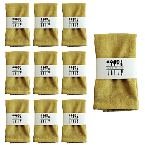 Leinenservietten Stoffservietten, 10 Stück Homes Einfarbig Servietten, Waschbar Leinen-Baumwolle, zarte handgefertigte Stoffservietten 40X40 cm (Gelb) von MENAYODA