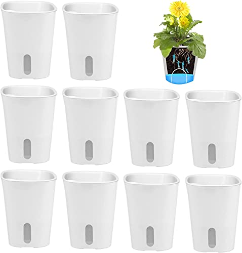 MENAYODA 10er-Set Kunststoff Blumentopf mit Bewässerungssystem, Selbstbewässerung Blumentöpfen mit Ablaufloch und Wasserstandsanzeiger für Innen- und Außenbereich (12,5cm) von MENAYODA