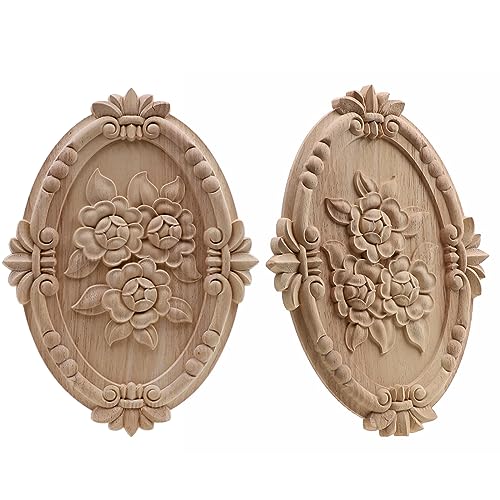 MENAYODA 2 Stücke Holz Geschnitzte, Holz Ornament, Rose Holz Geschnitzter Aufkleber für Möbel, Möbel Appliques Schnitzerei Ornament, für Die Inneneinrichtung (2 Stücke) von MENAYODA