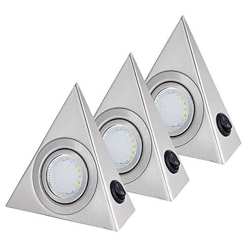 MENAYODA 3er Set LED Unterbauleuchte, Dreieckleuchte Unterbauleuchte Küchenleuchte mit Schalter, Edelstahl Dreieck Unter Schrank Licht für Eingang, Schrank, Weinschrank, Bücherregal MENAYODA 3er Set LED Unterbauleuchte, Dreieckleuchte Unterbauleuchte Küchenleuchte mit Schalter, Edelstahl Dreieck Unter Schrank Licht für Eingang, Schrank, Weinschrank, Bücherregal von MENAYODA