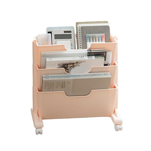 MENAYODA Bewegliches Bücherregal mit Rollen, 3 Ebenen Mobiles Bücherregal Hohe Kapazität, Multifunktional Aufbewahrungswagen Abnehmbar für Arbeitszimmer, Büro, Küche, Klassenzimmer (Rosa, 3-Tier) von MENAYODA